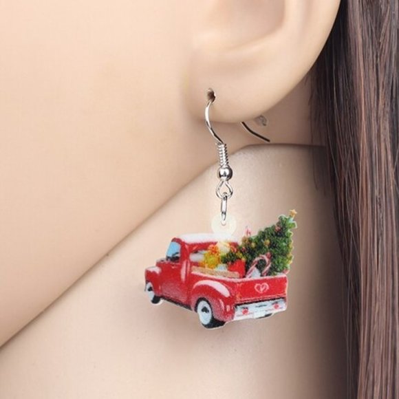 Red Truck Christmas Earrings - Picture 2 of 3